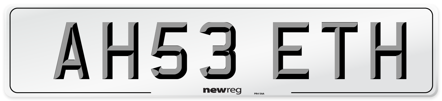 AH53 ETH Number Plate from New Reg